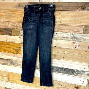 White House Black Market size 0 black straight leg crop pork chop pockets jeans